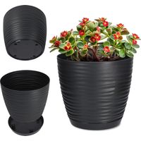 KADAX Blumentopf mit Untersetzer, aus Kunststoff, rund, 13 cm, Anthrazit