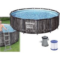 Bestway 5614Z Steel Pro Max Piscina Fuori Terra Rotonda 427x107 cm 13030 L Struttura in Acciaio Sistema FrameLink colore Effetto Legno Scuro