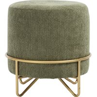 Wahson Round Ottoman Stool Chenille, Padded Poufee Footstool with Gold Legs, Small Foot Stool for Living Room Bedroom, Green