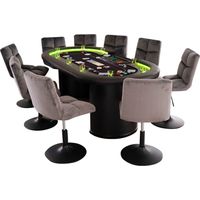 Home Deluxe – Table de poker LED FULL HOUSE avec 2 chaises ACE – Pour jusqu'à 9 joueurs – Dimensions 215 x 106 x 78 cm – 9 porte-boissons inclus
