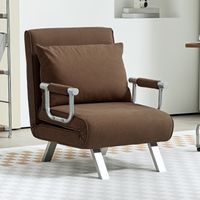Fauteuil chauffeuse canapé-lit Convertible 1 Place déhoussable Grand Confort Coussin Pieds accoudoirs métal suède Marron