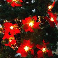 Guirlande Lumineuse 2M 20LED Poinsettia Garland,avec Feuilles de Houx aux Baies Rouges,guirlandes Lumineuses,décorations d'arbres de Noël lumières de Fleurs