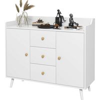 Armoire de Salon avec 2 Portes 3 Tiroirs Pieds Pin Blanc 90x32x80 cm