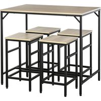 Set Tavolo Alto con 4 Sgabelli Stile Industriale in Metallo e Legno, Rovere Chiaro