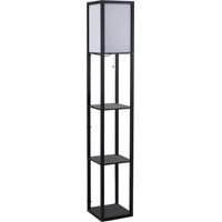 Lampada a Terra 40W con 3 Mensole Integrate e Interruttore a Tirante, Lampada Moderna in MDF e PS, 26x26x160 cm, Nero e Bianco