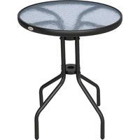 Mesa de Jardín Redonda con Encimera de Vidrio Templado Decorativa y Marco de Metal para Patio Terraza Balcón Comedor Ø60x70 cm Negro