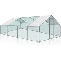 Randaco Enclos poulailler Acier galvanisé avec parc grillagé avec serrure espace couvert Poulailler pour petits animaux 3 x 8 x 2 m 24m²