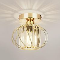 Stoex – Plafonnier en cristal doré E27 – Lustre cage 19 cm – Éclairage vintage pour cuisine, couloir, salle à manger, salon – Hauteur 17,5 cm