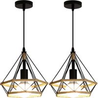Lámpara Colgante Retro Lámpara de Techo Negro Diamante de Cuerda de Cáñamo para Sala de Estar - 2 Piezas