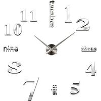 Reloj de pared 3D DIY sin marco Pegatina de espejo silenciosa Decoración para el hogar la oficina y la escuela (plata)