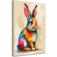 Stampe su Tela, Coniglio colorato su sfondo beige, 30x45