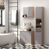 Meuble sous-vasque salle de bain - Armoire 2 portes avec étagère - Dimensions 60x30x59,8 cm - Panneaux de particules chêne clair gris