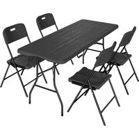 Table et chaises camping 5 pièces, table pliante 4 chaises HDPE métal noir