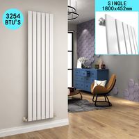 ELEGANT 1800 x 452 mm White Modern Flat Panel Designer Radiator Vertical Rads Compatible With All Heating Systems + White Thermostatic Radiator Valves