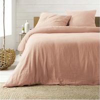 Douceur D'Intérieur – Parure de lit en gaze de coton 240x260cm – Couleur rose – Housse de couette avec boutons pressions – Taies d'oreiller 63x63cm