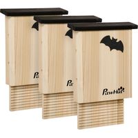 Set di 3 Casette per Pipistrelli in Legno di Abete per Esterni, 25x6x37.5 cm, Legno Naturale