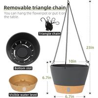 Lot de 2 jardinières suspendues 25.4 cm Bois et plastique Avec trou de drainage et 3 crochets Pour intérieur et extérieur