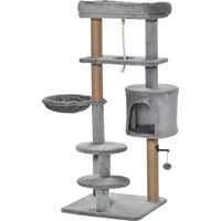 Arbre à chat 120 cm avec plateformes, hamac, grotte et poteaux en jute 48x48x120 cm gris