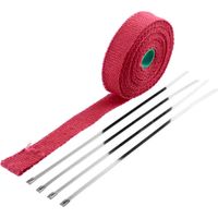 Bande d'isolation thermique universelle 25mm x 10m en fibre de verre avec 5 attaches zippées verrouillables Ruban Protection Bouclier Tuyau Moteur Echappement Isolant, rouge