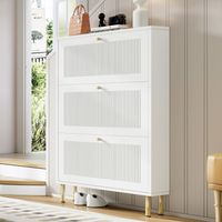 Meuble à chaussures étroit avec 3 portes battantes rainurées – meuble à chaussures avec 6 surfaces de rangement pour l’entrée, design contemporain, blanc, dimensions: B73 x T23 x H125 cm
