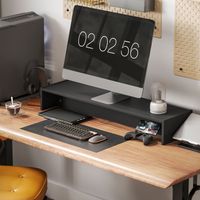 Support surélevé pour écran PC, support pour écran de bureau, fixation pour écran d'ordinateur de 100 cm avec deux compartiments, noir