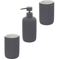 Set accessori bagno in ceramica grigio con dispenser sapone e due portaspazzolini Spring