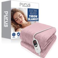 Purus Pink Electric Heated Throw 160 x 120cm Soft Fleece Over Blanket Sofas