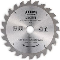 Ferm – Lame de scie circulaire 210mm – MSA1024 – 24 dents TCT pour bois dur – Trou d'axe 30/18/16mm – Coupe nette sans éclat