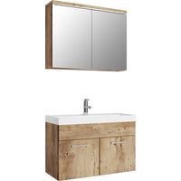 Badezimmer Badmöbel-Set Paso 02 80cm Waschbecken Eiche Kastanie