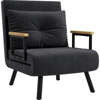 Poltrona Letto 3 in 1 avec Dossier Réglable 5 Positions et Coussin 63x73x81 cm Noir