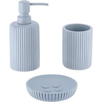Set gobelet distributeur a savon et porte savon polyresine striee - bleu clair - Tendance