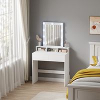 WestWood Bedroom Modern Dressing Table Vanity Desk With Drawers Shelves LED Mirror White
