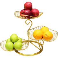 Panier à Fruits 3 Étages Style Nordique Moderne avec Feuille de Lotus Dorée pour Salon et Table Basse