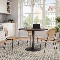 47.24"Modern Round Dining Table,Four Patchwork Tabletops with OAK Color Solid Wood Grain Table Top,Metal Base Dining Table, End Table Leisure Coffee Table