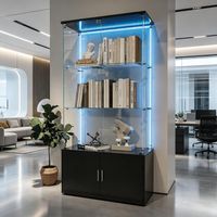 FOERPL-Vetrina in vetro con illuminazione a LED, vetrina per collezioni con base a armadietto, moderna vetrina a parete per collezioni con 3 ripiani e 2 ante vetrina in vetro autoportante