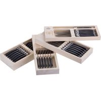 Ménagère 24 pièces - Laguiole L'Eclair - Noir - Acier inoxydable - Boîte en bois - Couverts complets