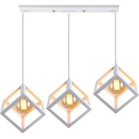 3 Lights Antique Industrial Pendant Light Metal Retro Chandelier Cube Hanging Light Creative Ceiling Light for Office Cafr Bedroom Loft Bar E27 White