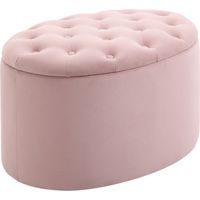 Pouf Contenitore con Coperchio Imbottito e Trapuntato, Poggiapiedi in Velluto Ovale per Salotto e Camera da Letto, Rosa
