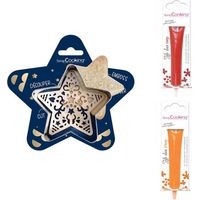 Kit pour biscuit en relief Étoile + 2 Stylos au chocolat rouge et orange