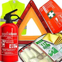 KIT D'INSPECTION EXTINCTEUR 1 kg TROUSSE DE PREMIERS SECOURS POUR VOITURE TRIANGLE DIN GILET