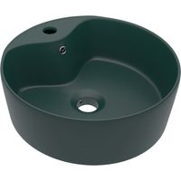 Lavabo lujo con rebosadero cerámica verde oscuro mate 36x13 cm vidaXL