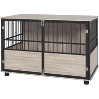 PawHut Hundekäfig für Zuhause, Hundehütte, Rutschfest Haustierkäfig, Hundebox mit Türen, Hundehaus für bis große Hunde, Walnuss, 100 x 60 x 68 cm