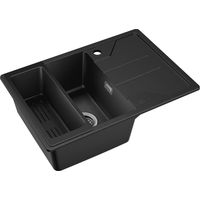 CECIPA MAX Granit Küchenspüle 65 x 45 cm Granitspüle, Aufsatzspüle mit Abtropfkorb, inkl. Siphon Ab- und Überlaufgarnitur