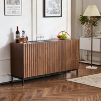150x40x80cm Eiche dunkel gemasert, Sideboard, Mid-Century Modern Dekoschrank, 3 Türen, welliges 3D-Design, verstellbare Einlegeböden, Kippsicherung-stilvolle Aufbewahrung für Wohnzimmer, Esszimmer,Bür