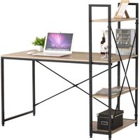 Bureau bois et métal HOLBORN avec étagères, coloris chêne et noir
