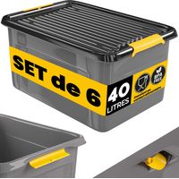 MONZANA® Caisse de rangement robuste avec couvercle hermétique empilable sans BPA gain de place caisse de rangement organisateur 6x 40 L
