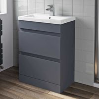 Grey Gloss Bathroom Furniture Vanity Unit with Basin Sink Cabinet Storage 600mm Drawer