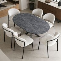 Ensemble de table à rallonges, table ronde en MDF de 120 à 160 cm(6 chaises, velours côtelé, blanc)