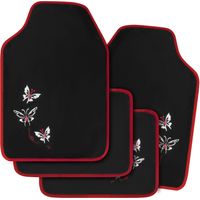WOLTU Universal Non-Slip Carpet Car Floor Mats Set of 4 Pieces Front & Rear. Black with Red Embroidery Butterfly