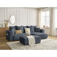 BOBOCHIC - Canapé d'angle convertible réversible coffre SIDONIE tissu chiné avec pouf Bleu foncé